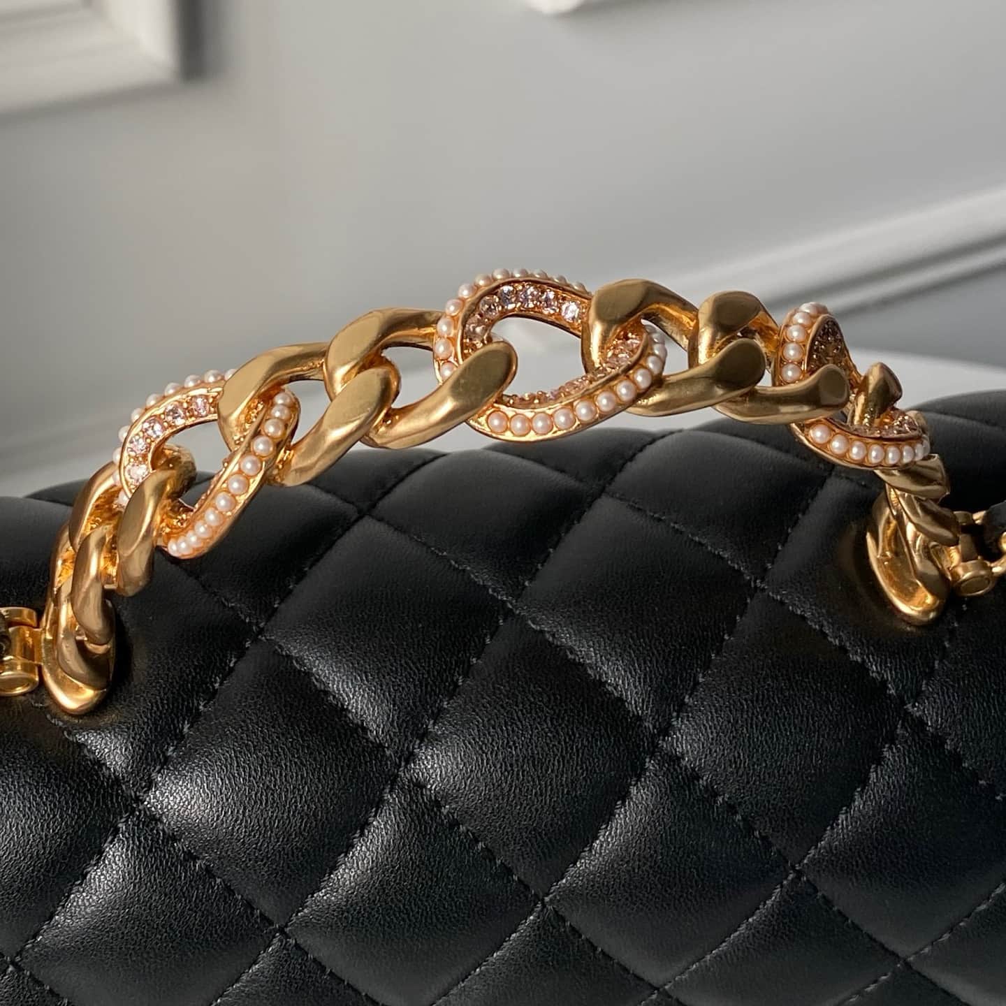 Chanel Small Flap Bag with Top Handle Lambskin& Gold-tone Metal Black AS5814 A