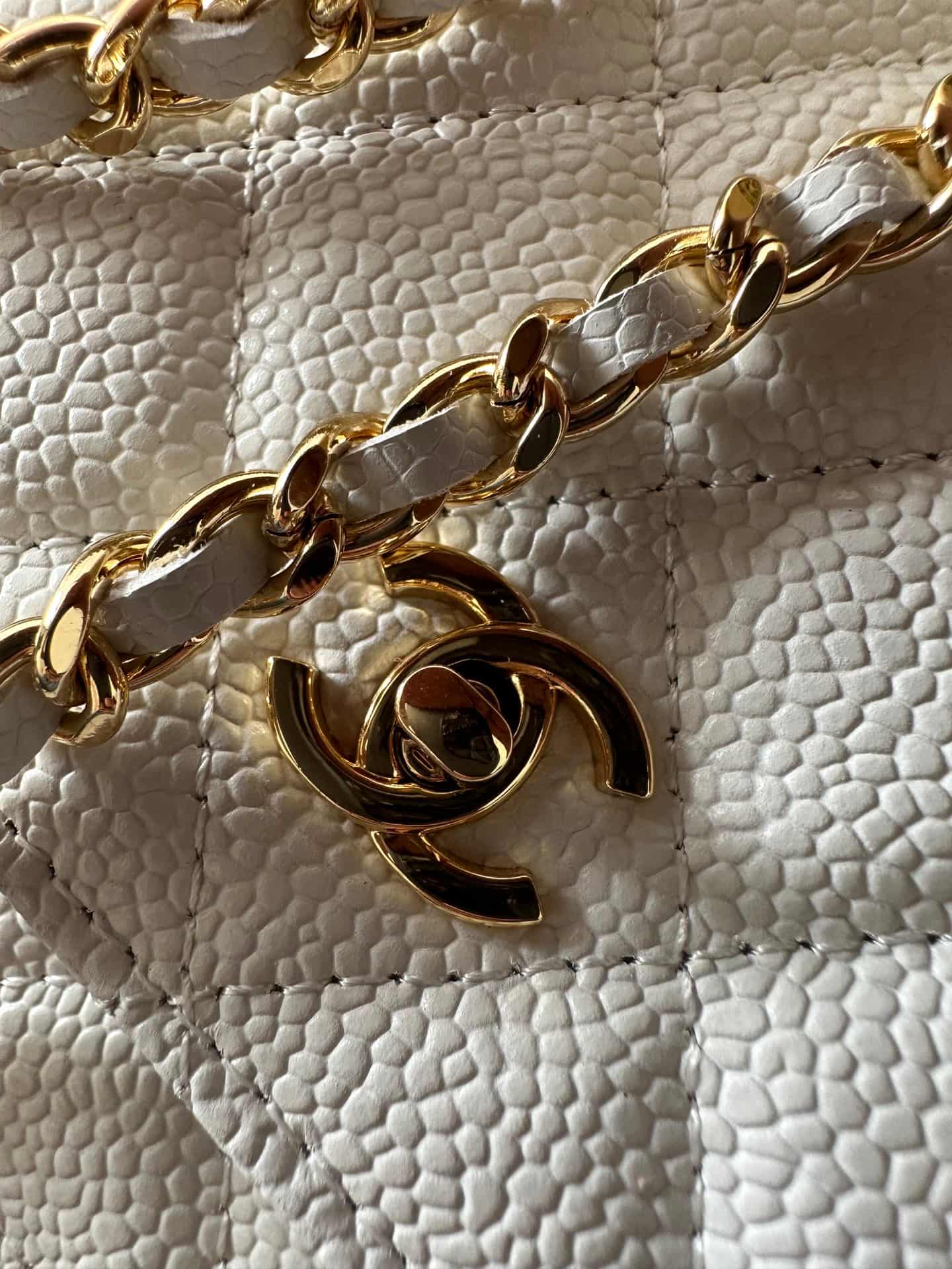 Chanel Classic Wallet on Chain Grained Shiny Calfskin & Gold-Tone Metal AP4241 White High