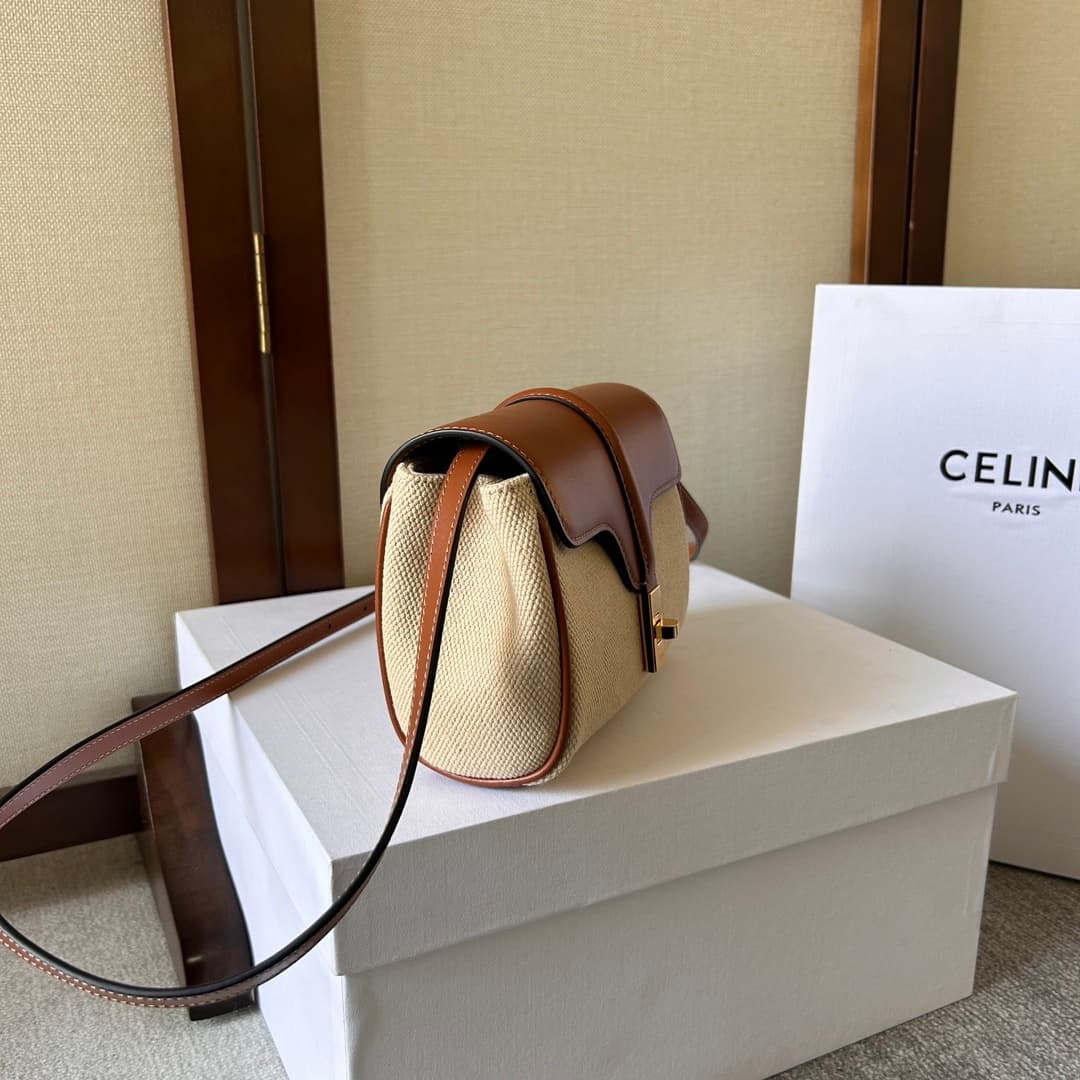 Celine Canvas and Calfskin Small 16 Bag in Natural and Tan High