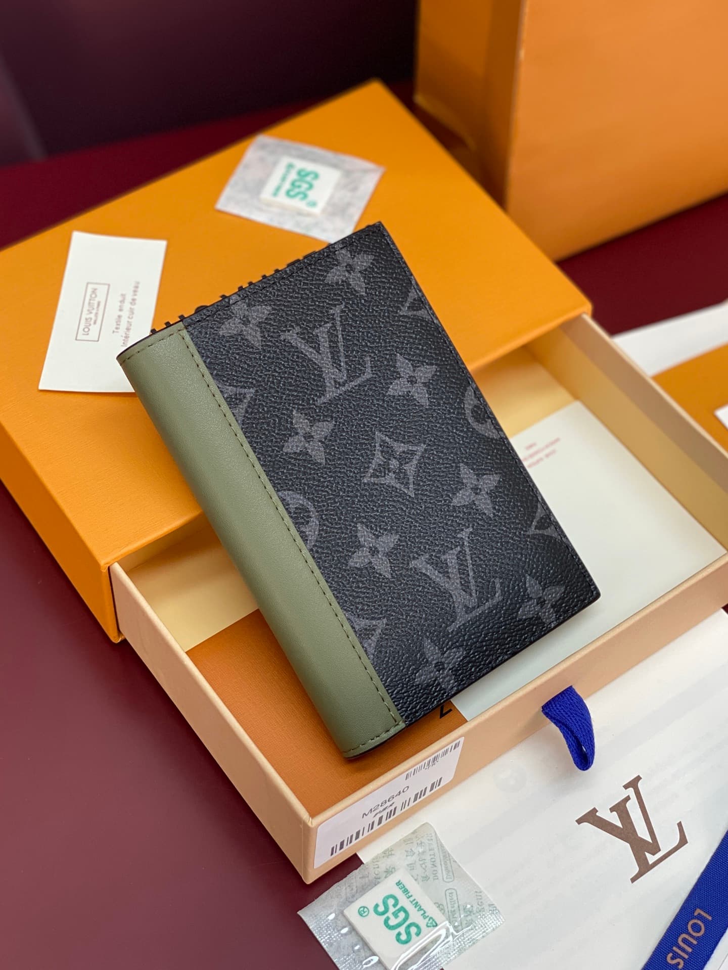Louis Vuitton Passport Cover Khaki Green Monogram Eclipse coated canvas M28640 High