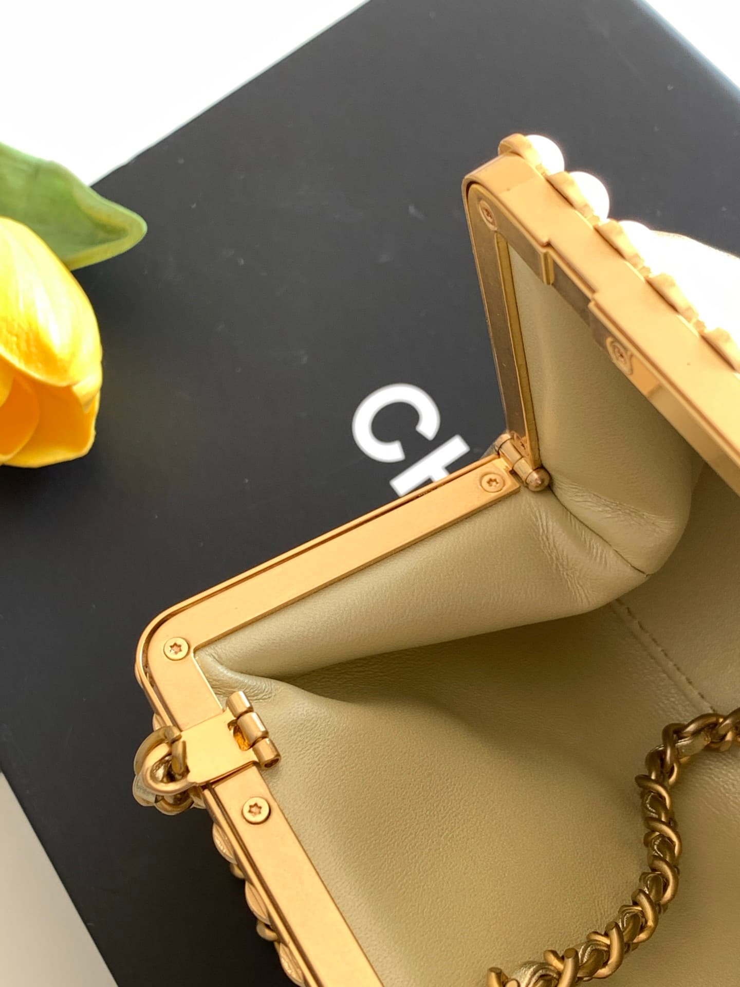 Chanel Pearly Lambskin Imitation Pearls & Gold-Tone Metal Champagne Gold AS5912 A