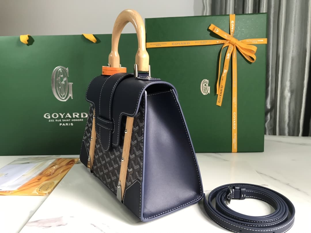 Saïgon PM Bag Goyardine Canvas & Clamecy Cowhide Navy High