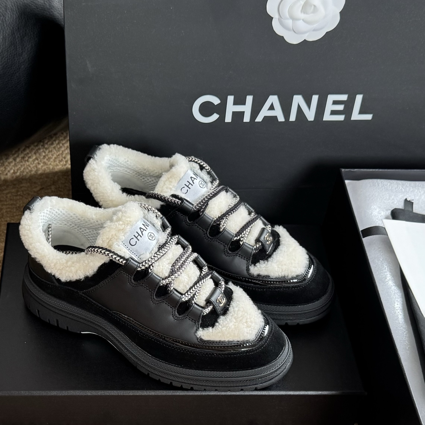 Chanel Calfskin Suede Calfskin Lambskin  Sneaker shoes Women