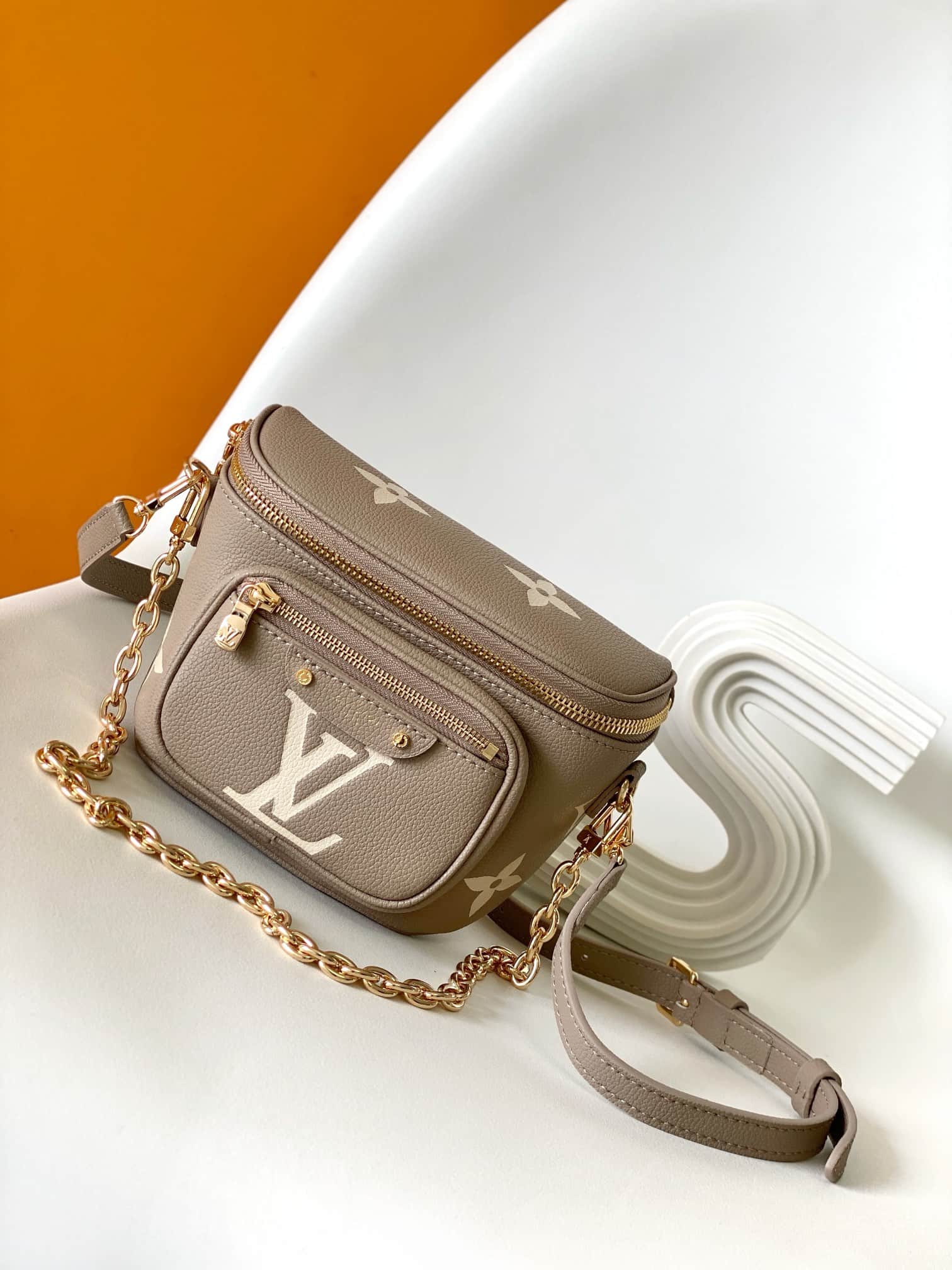 Louis Vuitton Mini Bumbag Tourterelle Beige / Cream Bicolor Monogram Empreinte Leather M83219 High