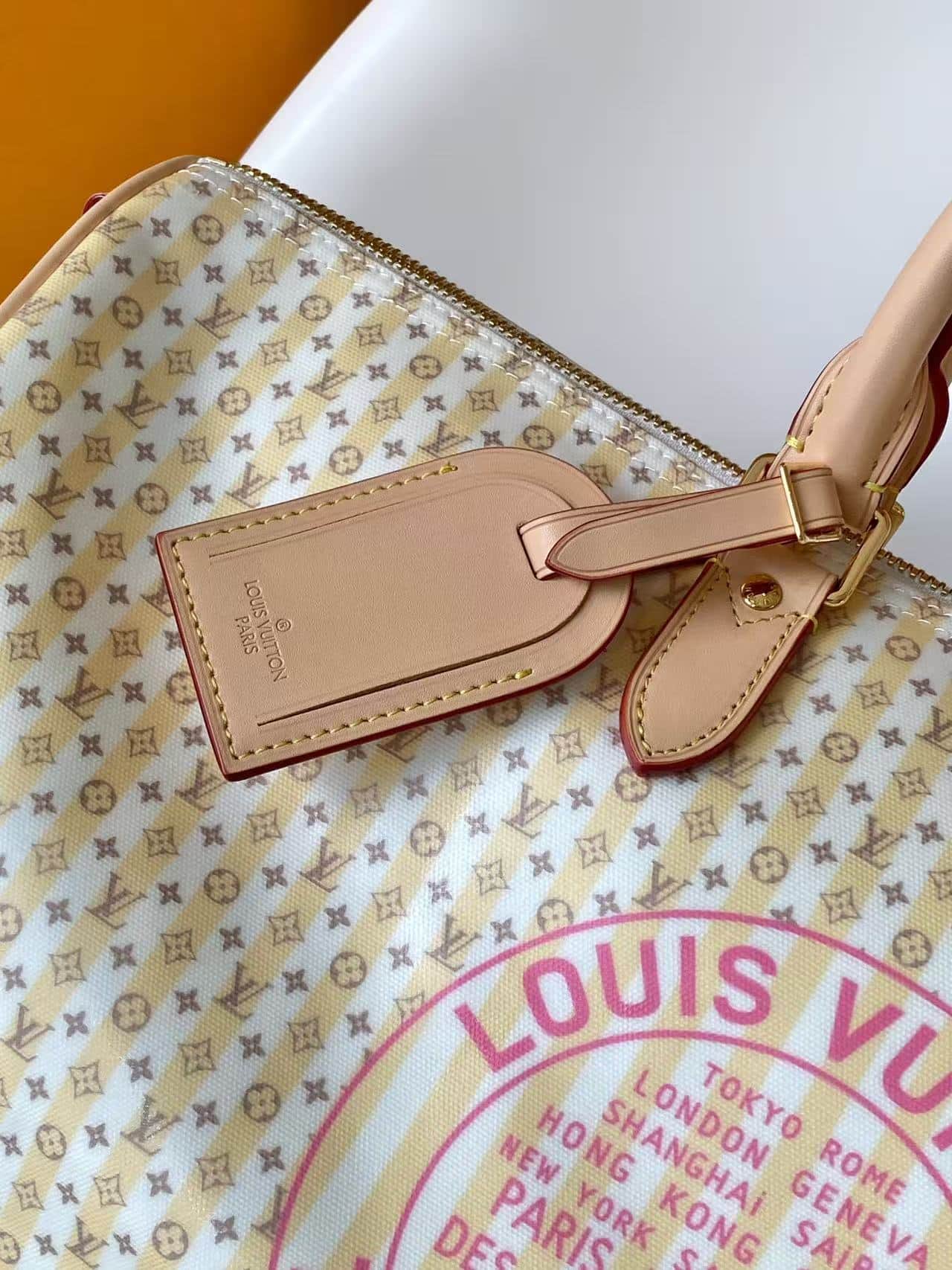 Louis Vuitton Keepall Bandoulière 45 Banana Yellow LV Stamp linen-and-cotton coated canvas M28678 High