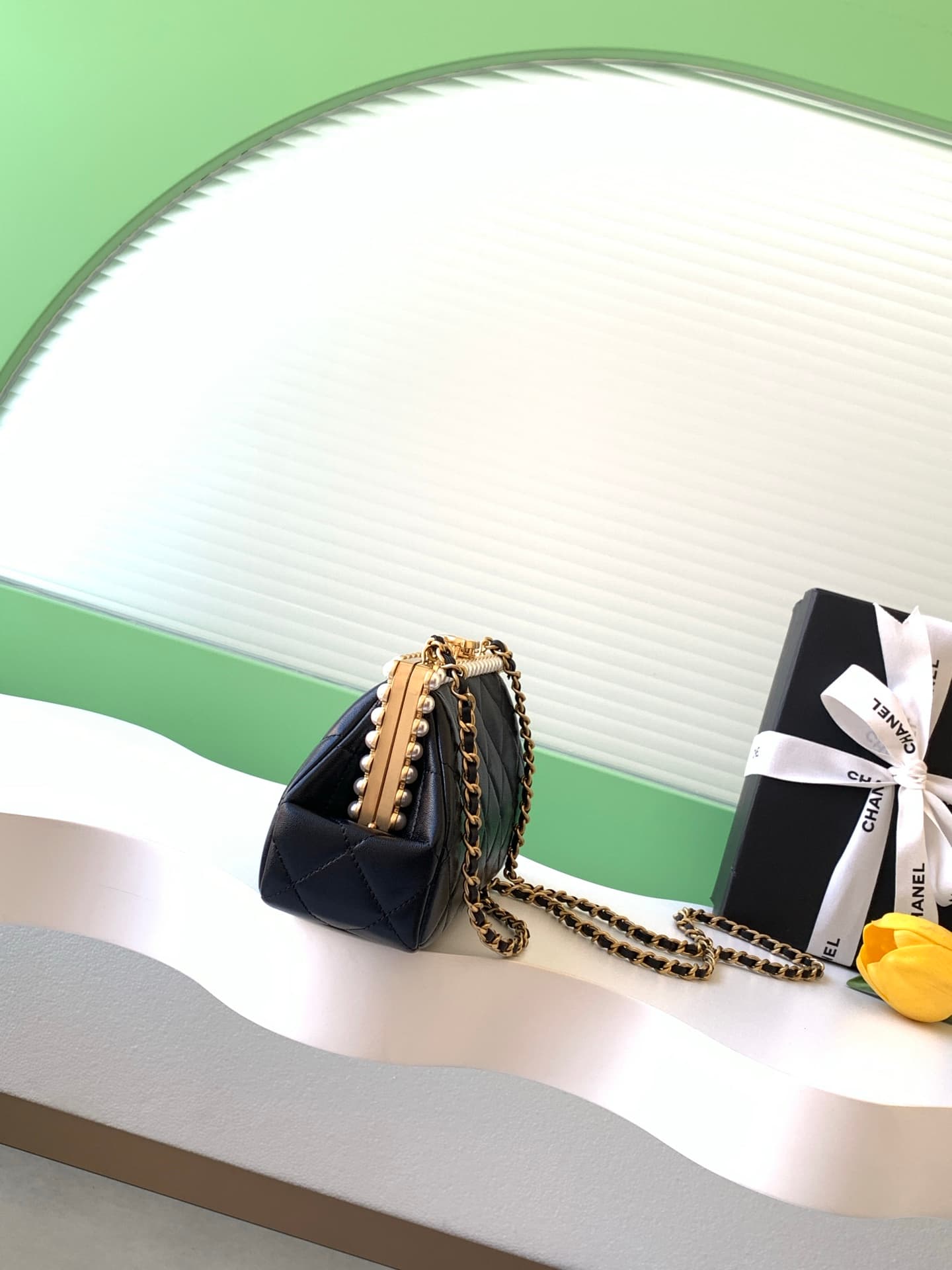 Chanel Pearly Lambskin Imitation Pearls & Gold-Tone Metal Black AS5912 A