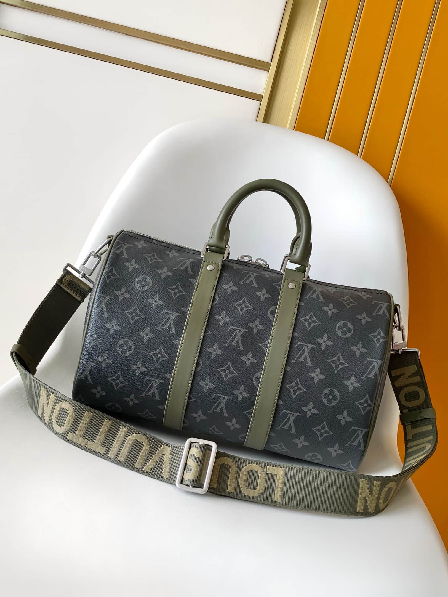 Louis Vuitton Keepall Bandoulière 35 Khaki Green Monogram Eclipse coated canvas M28639 High
