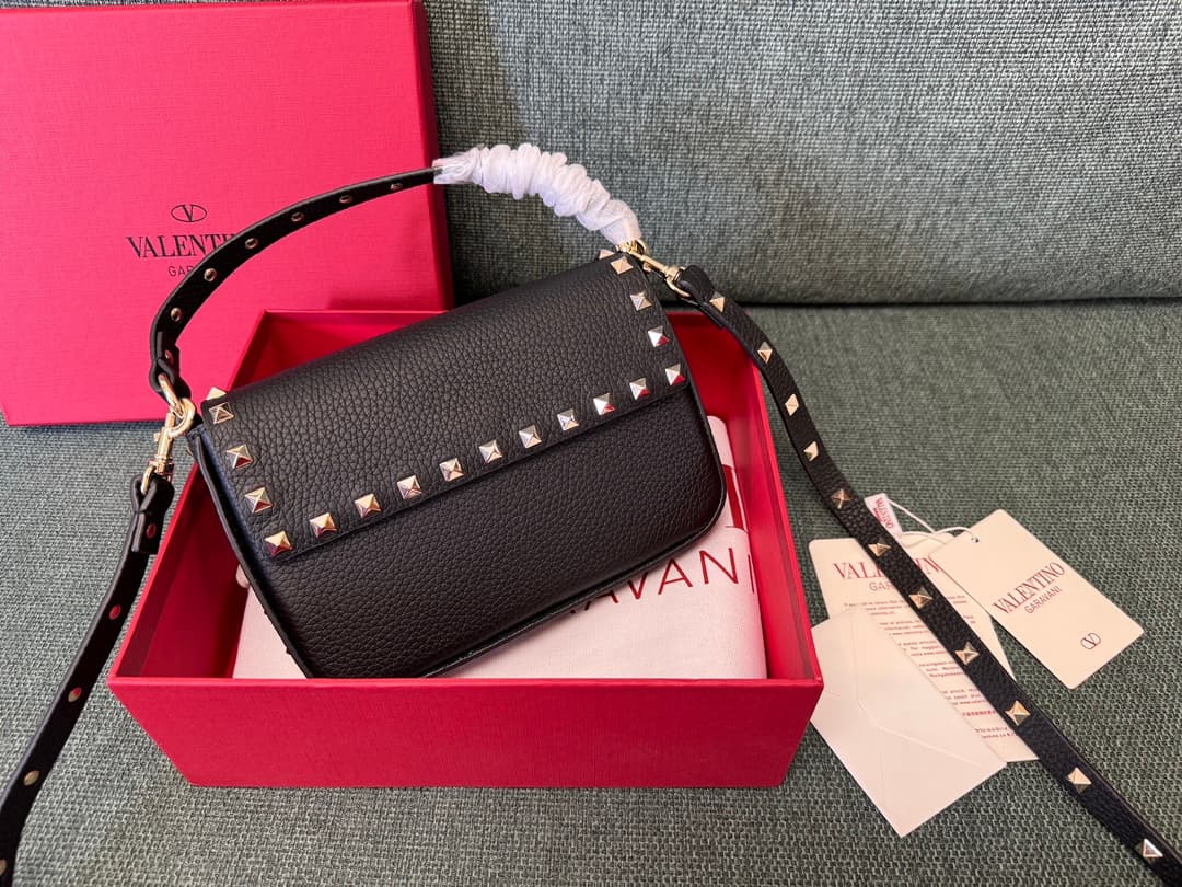 Valentino Garavani Mini Rockstud Grainy Leather Crossbody Bag in Black High