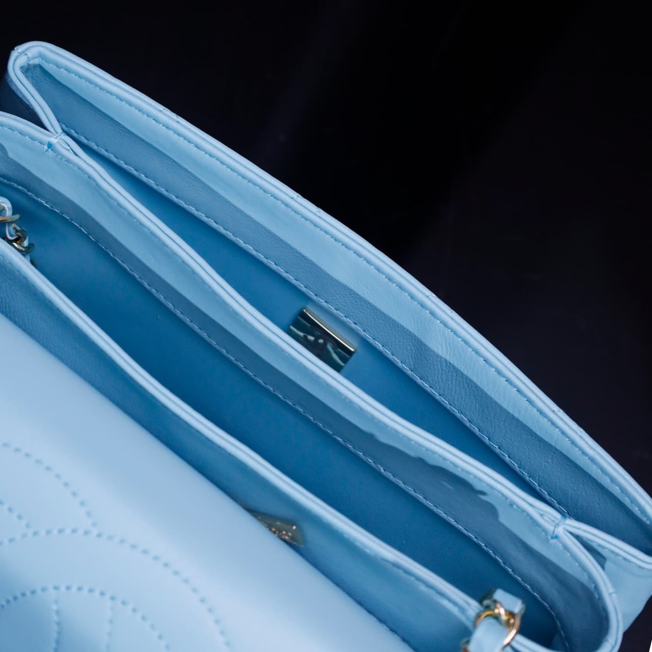 SMALL FLAP BAG WITH TOP HANDLE Lambskin Gold Metal Sky Blue A