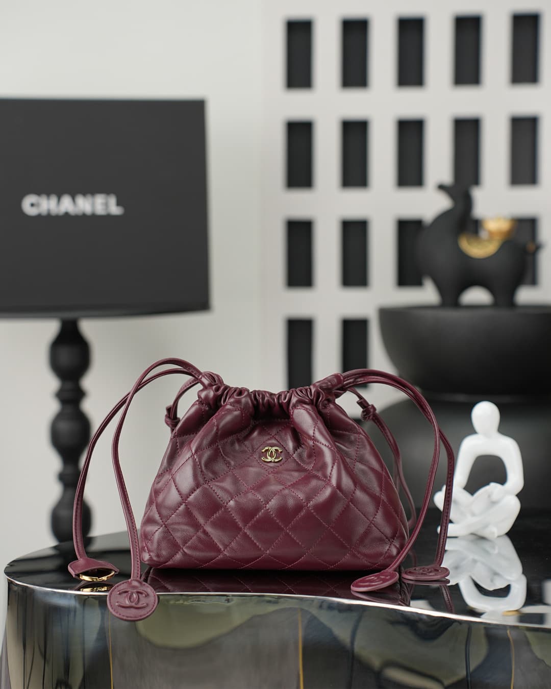 Chanel Clutch with Leather Strap Lambskin & Gold-tone Metal AP5228 Claret  A