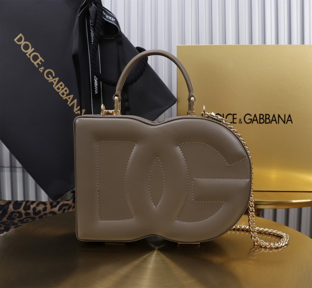 Dolce & Gabbana dark brown leather DG Logo handbag high