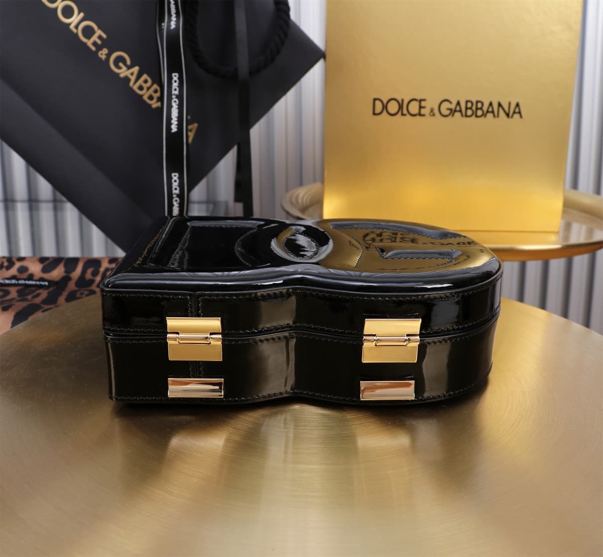 Dolce & Gabbana black patent leather DG Logo handbag high