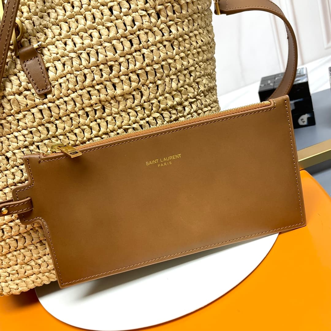 LE 37 in woven raffia and vegetable-tanned leather 773991 NATUREL AND BRICK High
