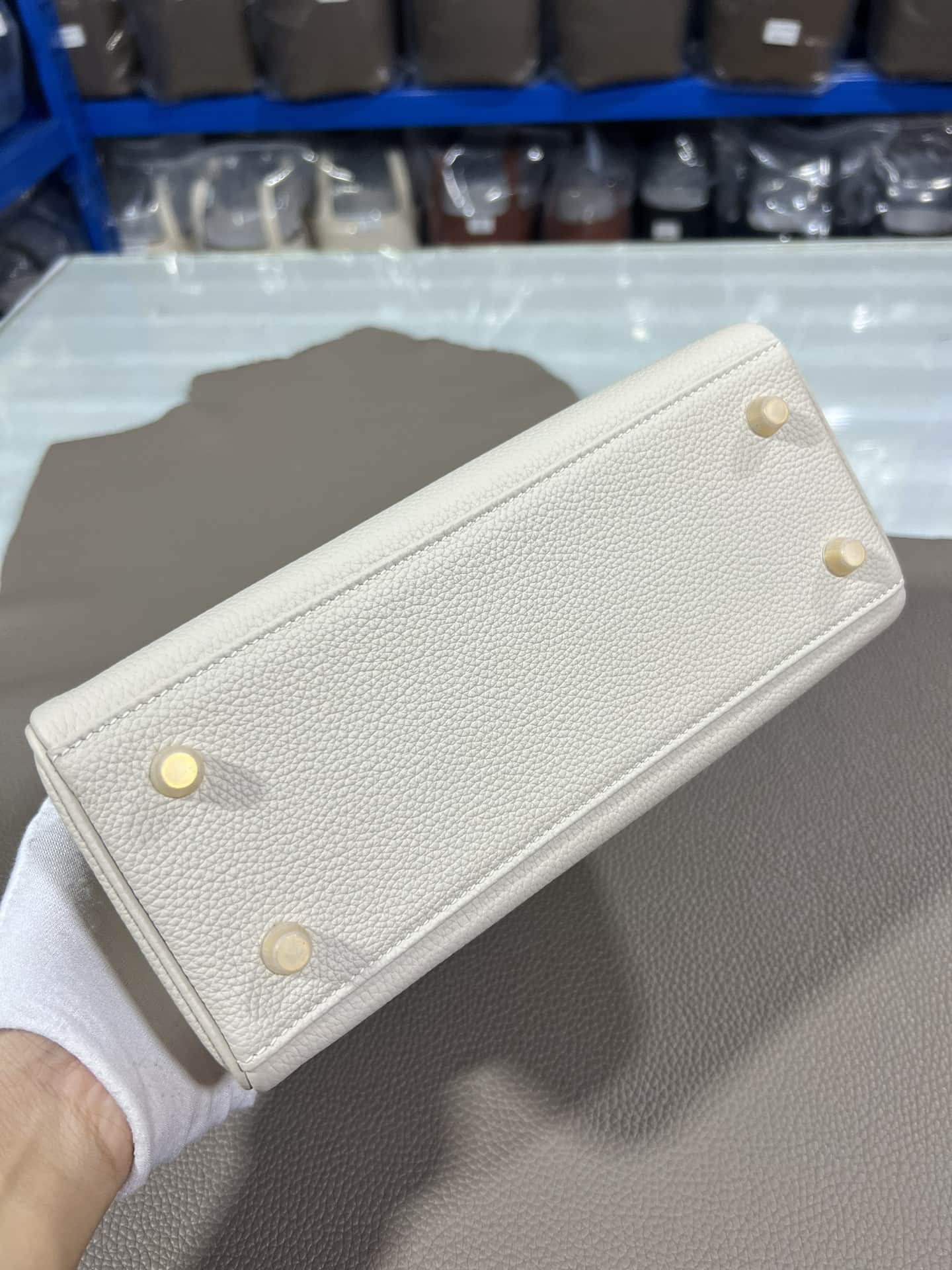 Hermes Kelly 25/28/32cm Retourne Bag Togo Leather In Craie WAX High