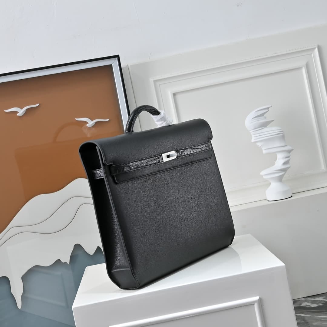 Hermes Kelly depeches Togo 36 briefcase In Black CalfskIn WAX High