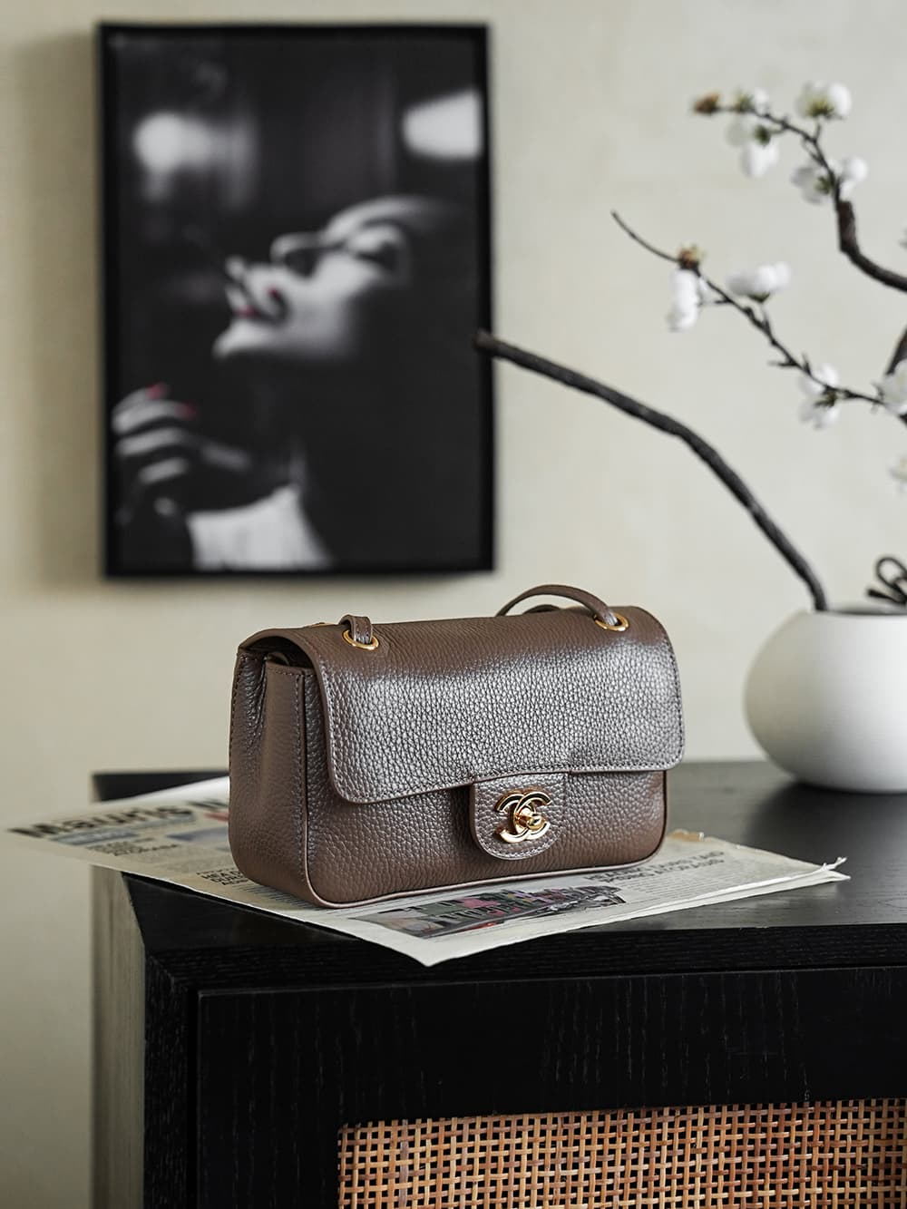 CHANEL Mini flap bag Grained Calfskin&Gold-tone metal Brown AS6573 A