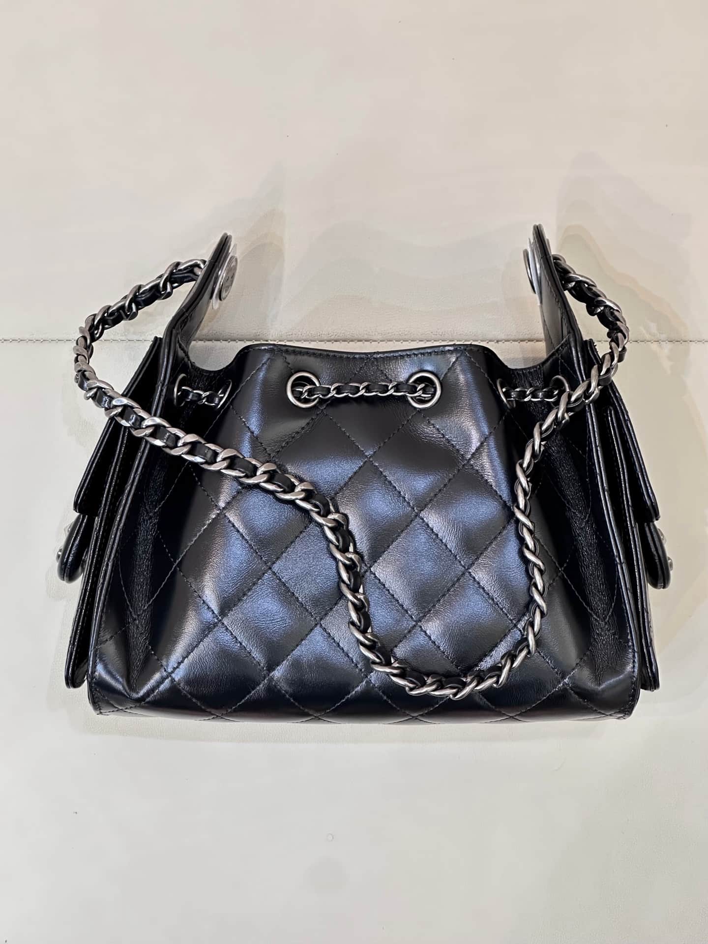 CHANEL 25 Mini Handbag AS5631 Shiny Calfskin & Silver-tone Metal Black TOP
