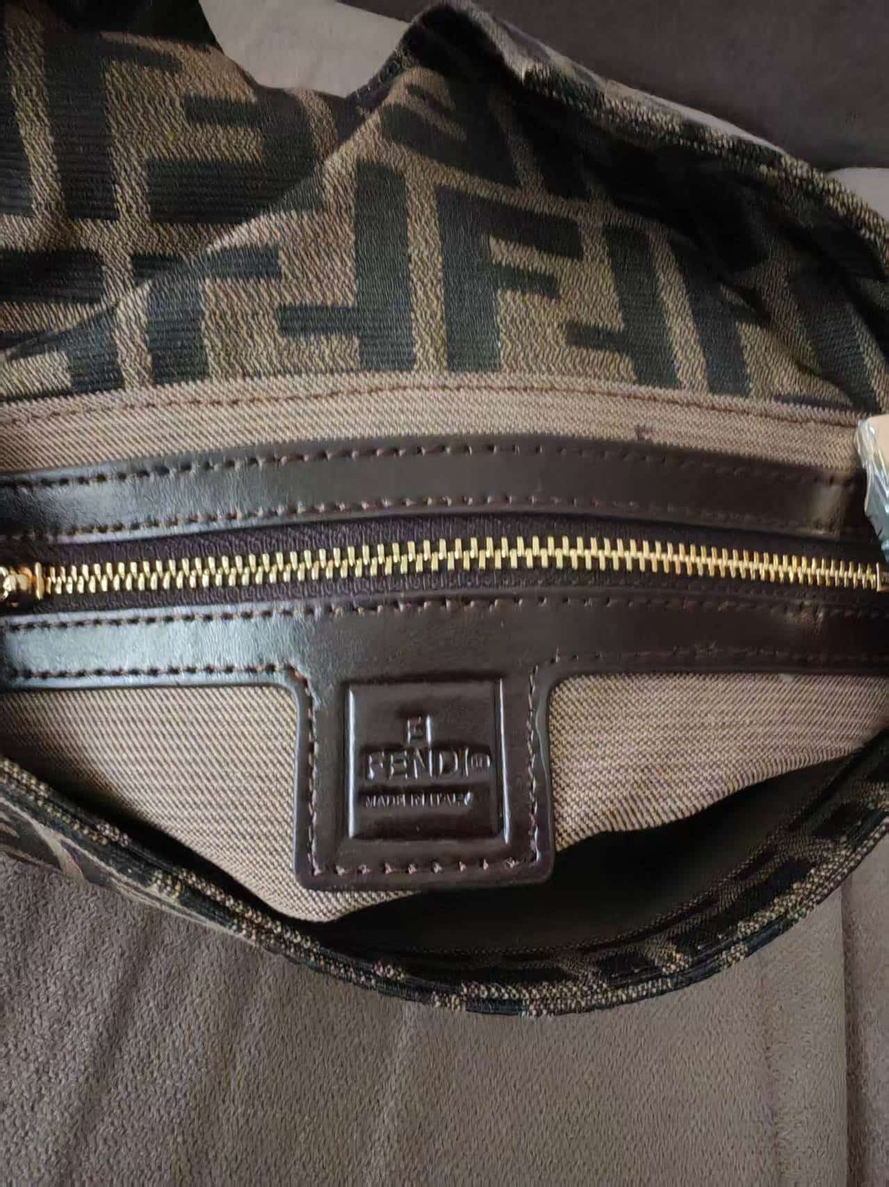 FENDI BAGUETTE fabric bag gold metal Brown High