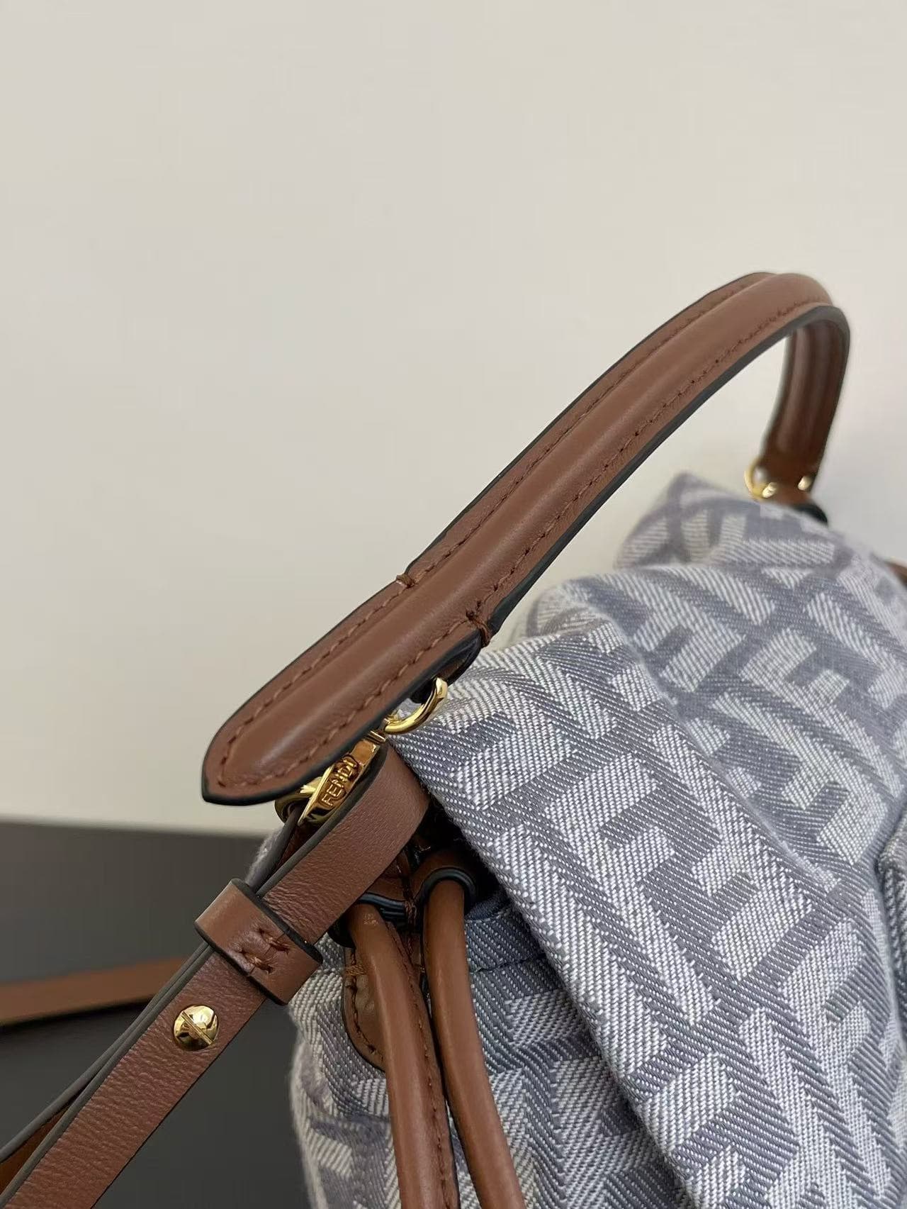 Fendi Small Mamma Baguette bag in blue denim-effect FF jacquard High