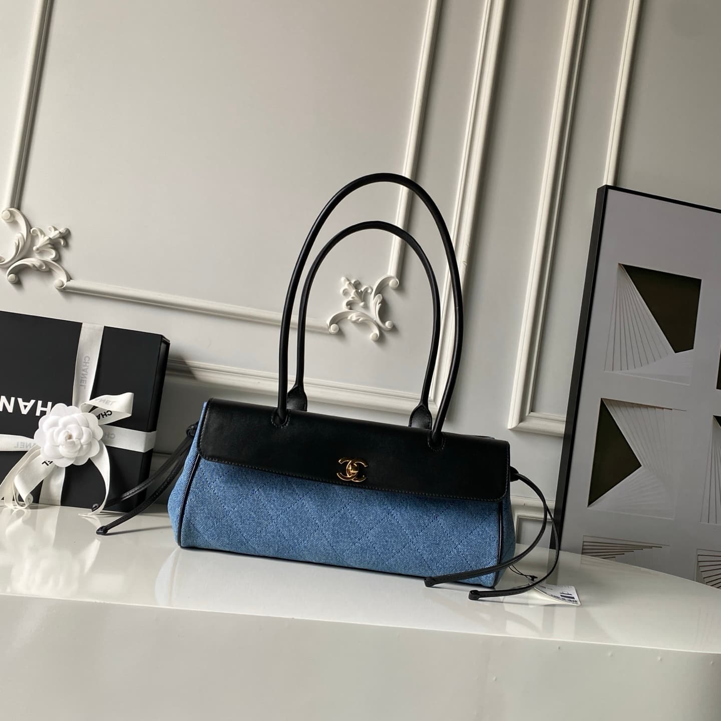 Chanel SMALL SHOPPING BAG Denim with Calfskin& Gold-Tone Metal AS6288 A