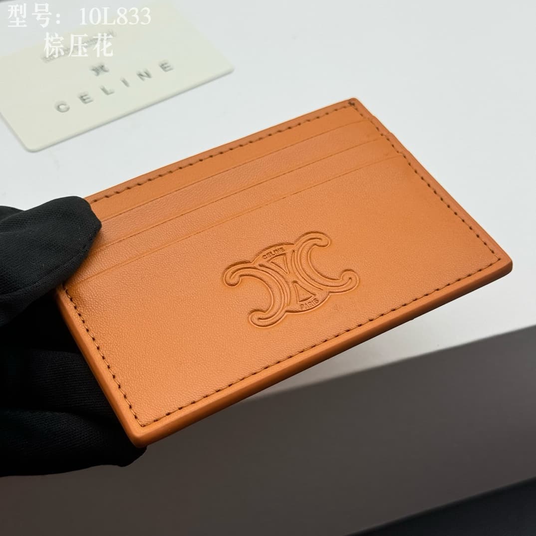 Celine Cuir Triomphe Card Holder in Caramel smooth calfskin leather High
