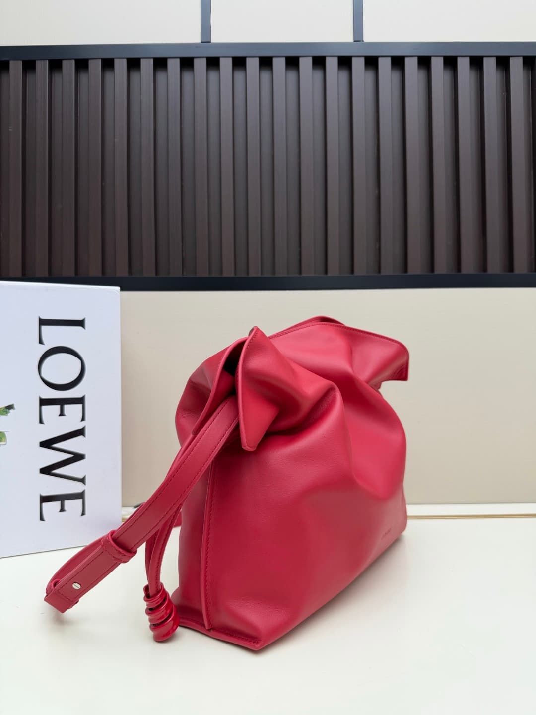 Loewe Medium Flamenco Ruched Clutch Bag in Red Leather High