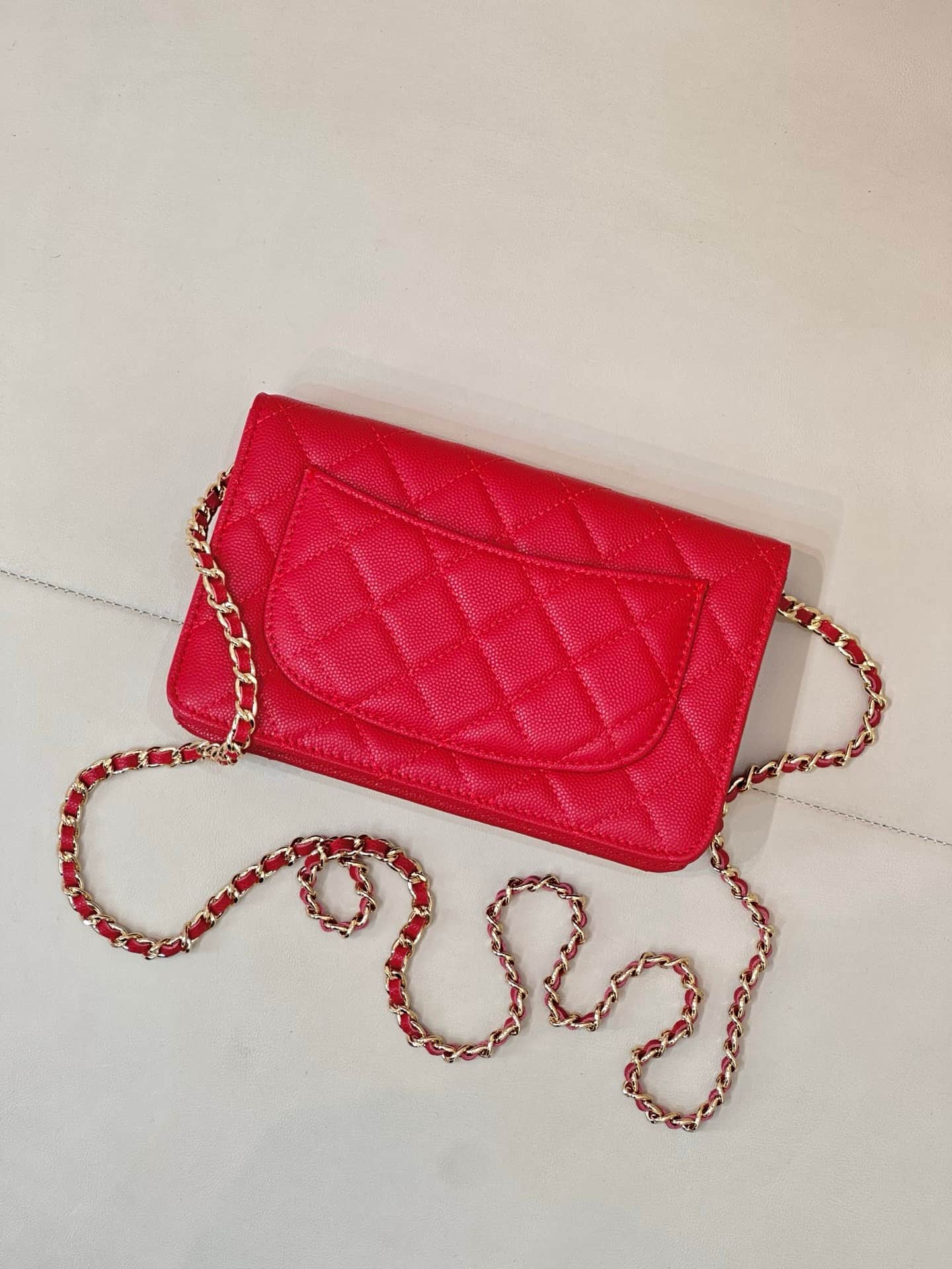 Chanel Classic Wallet on Chain Grained Shiny Calfskin& Gold-Tone Metal AP4241 Red TOP