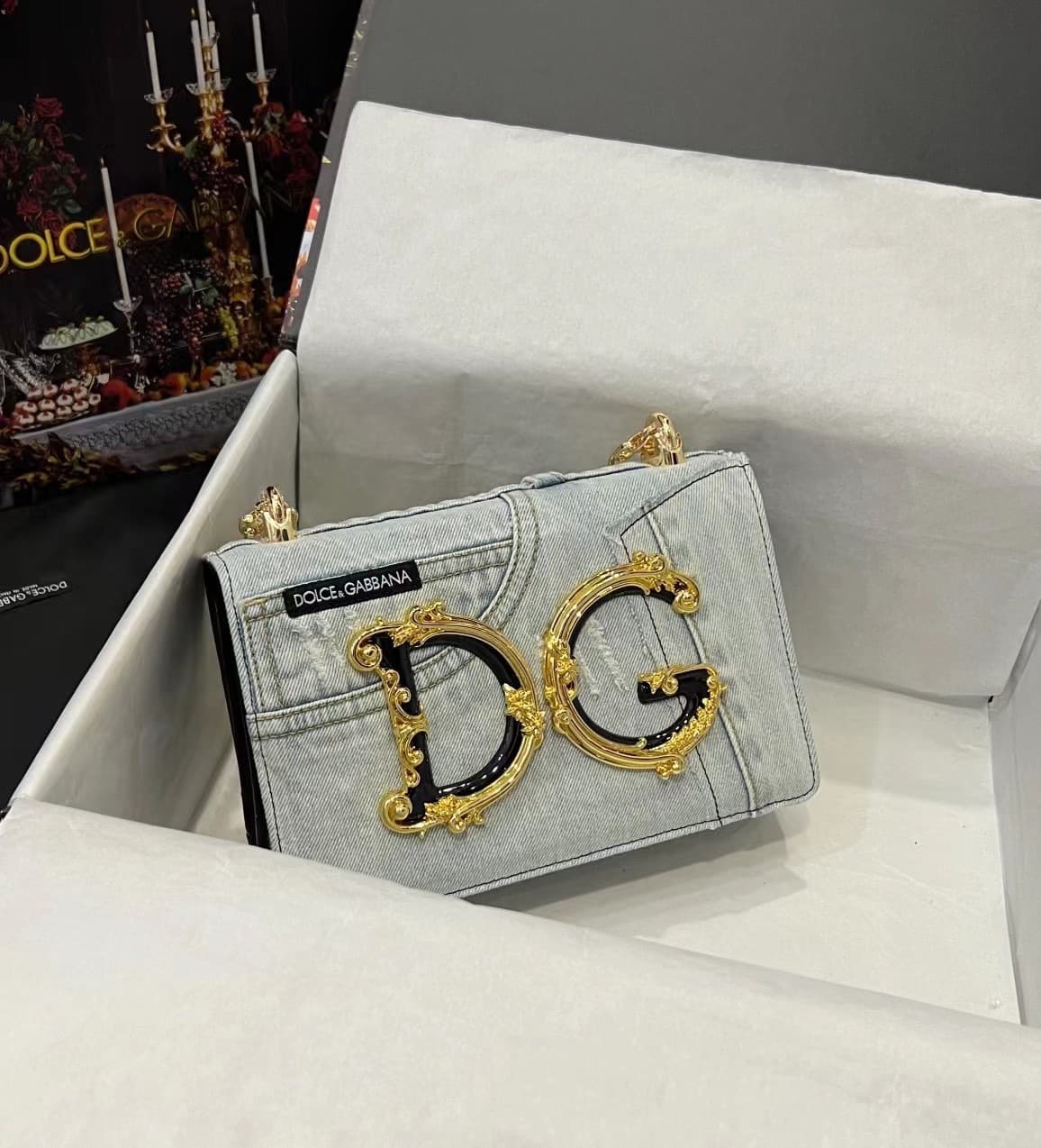 Dolce & Gabbana Denim DG Girls shoulder bag in Washed Grey high
