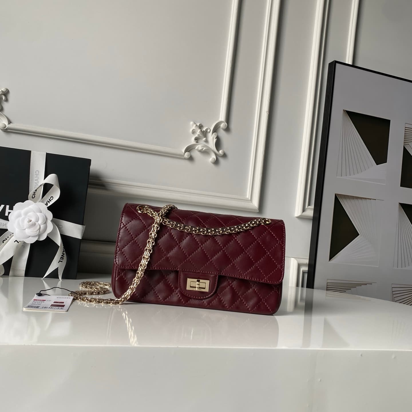 Chanel 2.55 Handbag Calfskin & Gold-Tone Metal Dark Burgundy A37586 A