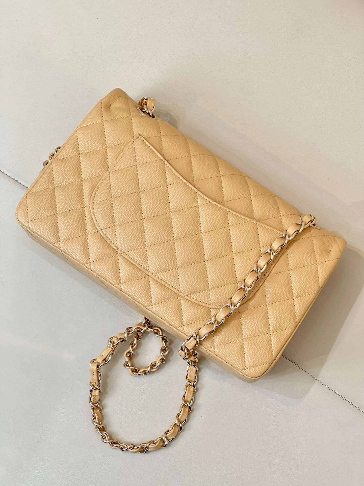Chanel Medium CLASSIC HANDBAG Grained  Calfskin & Gold-Tone Metal Yellow TOP
