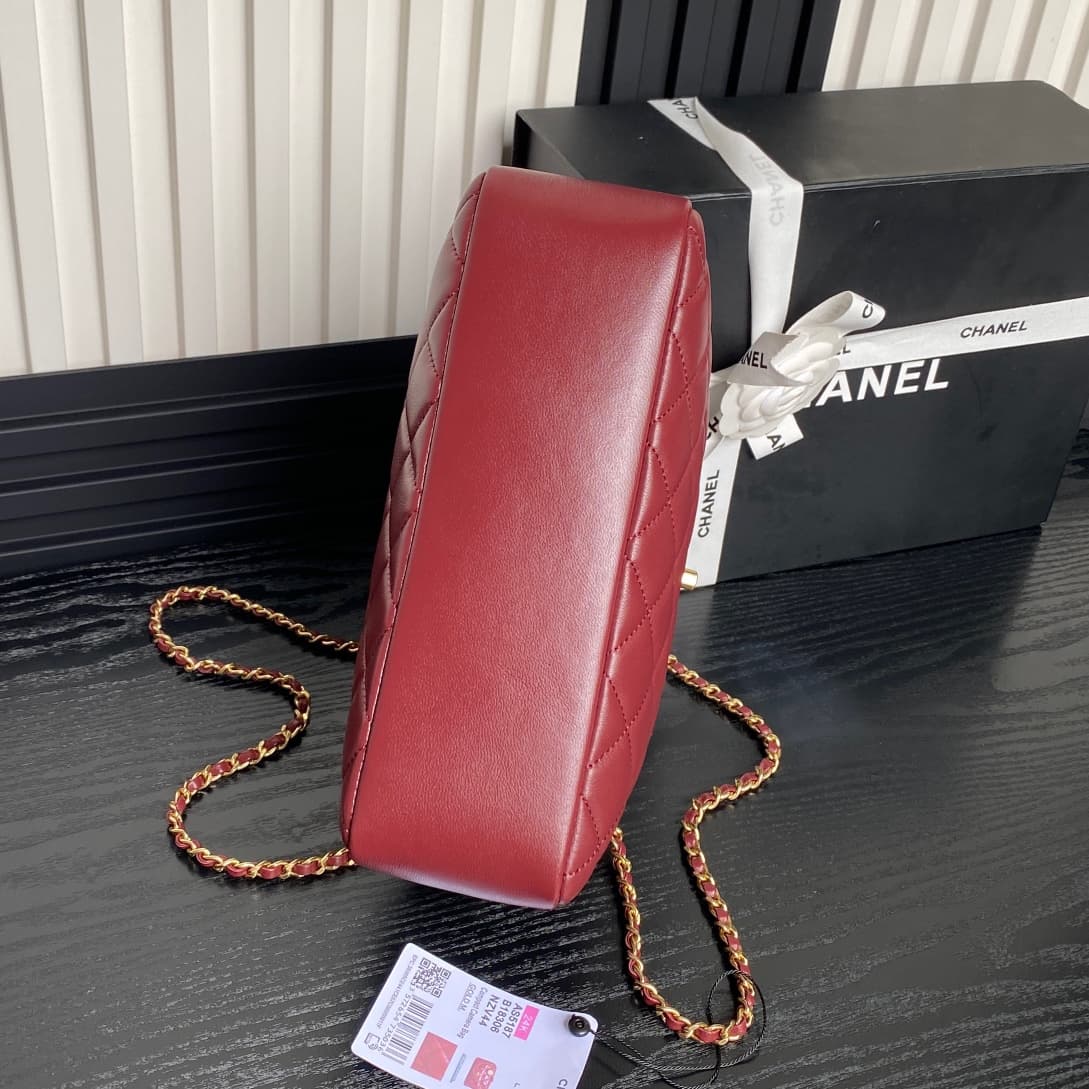 Chanel Maxi Camera Case Lambskin & Gold-Tone Metal Burgundy AS5187 A