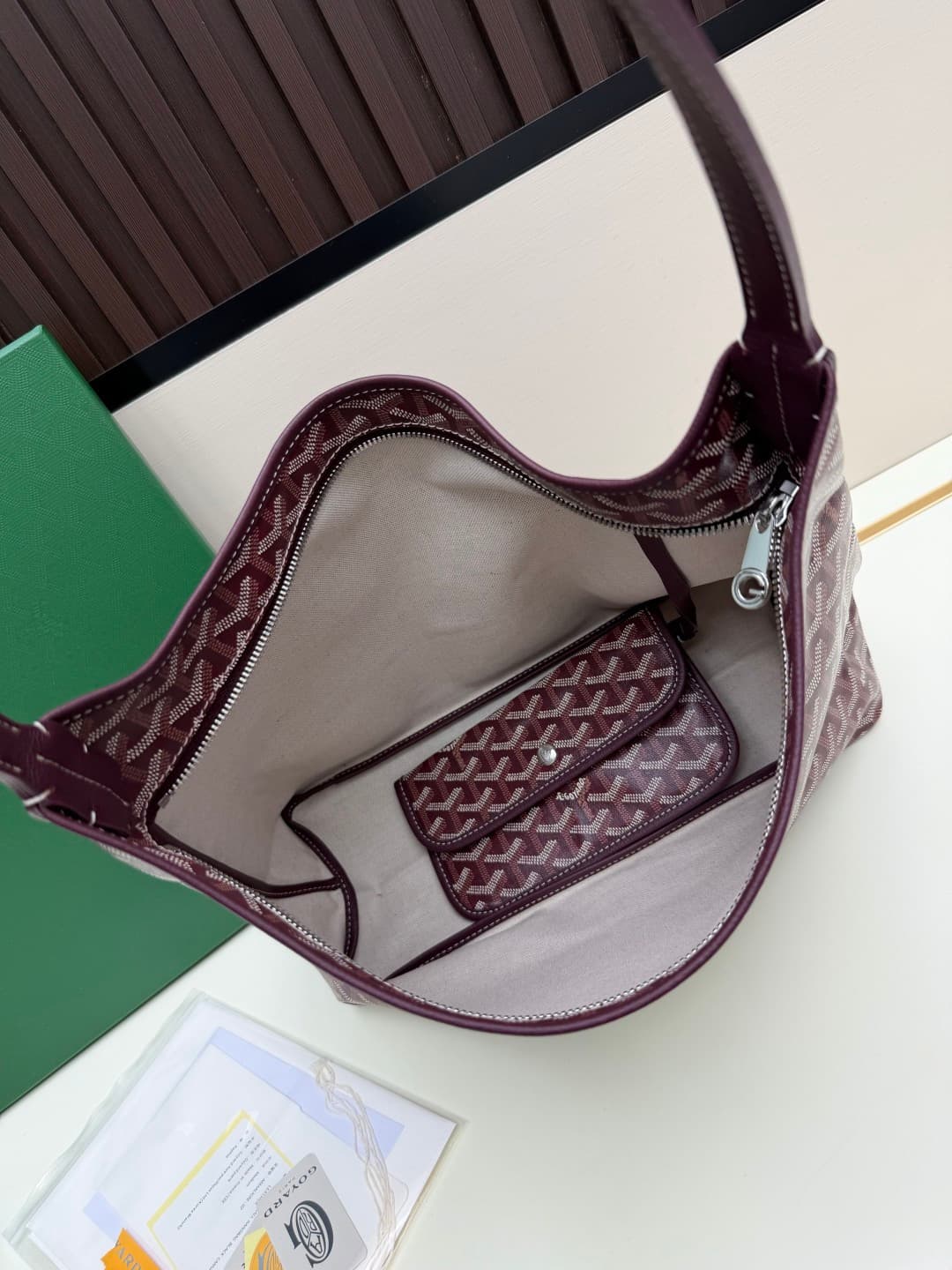 Goyard Bohème Burgundy Hobo Bag Chevron Canvas and  White Painted Mascot High