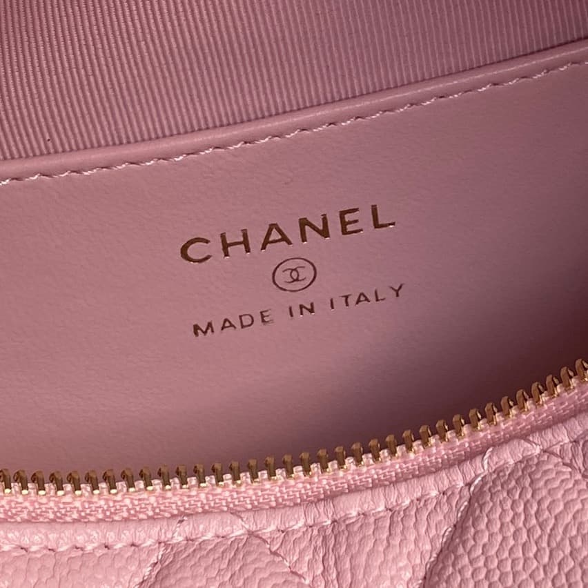 Chanel mini round hobo pouch bag AP4584 Grained Calfskin & gold-tone metal pink high