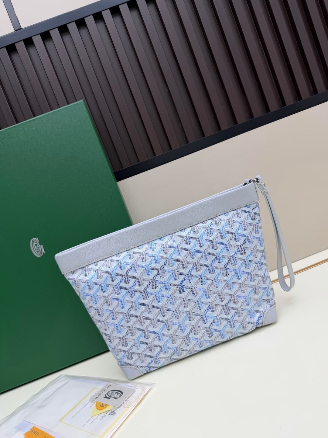 Goyard Conti pouch Goyardine canvas and Chevroches Calfskin Grey-Blue High