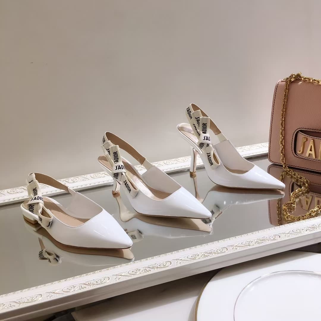 Dior J'ADior Slingback Pumps in White Patent Leather