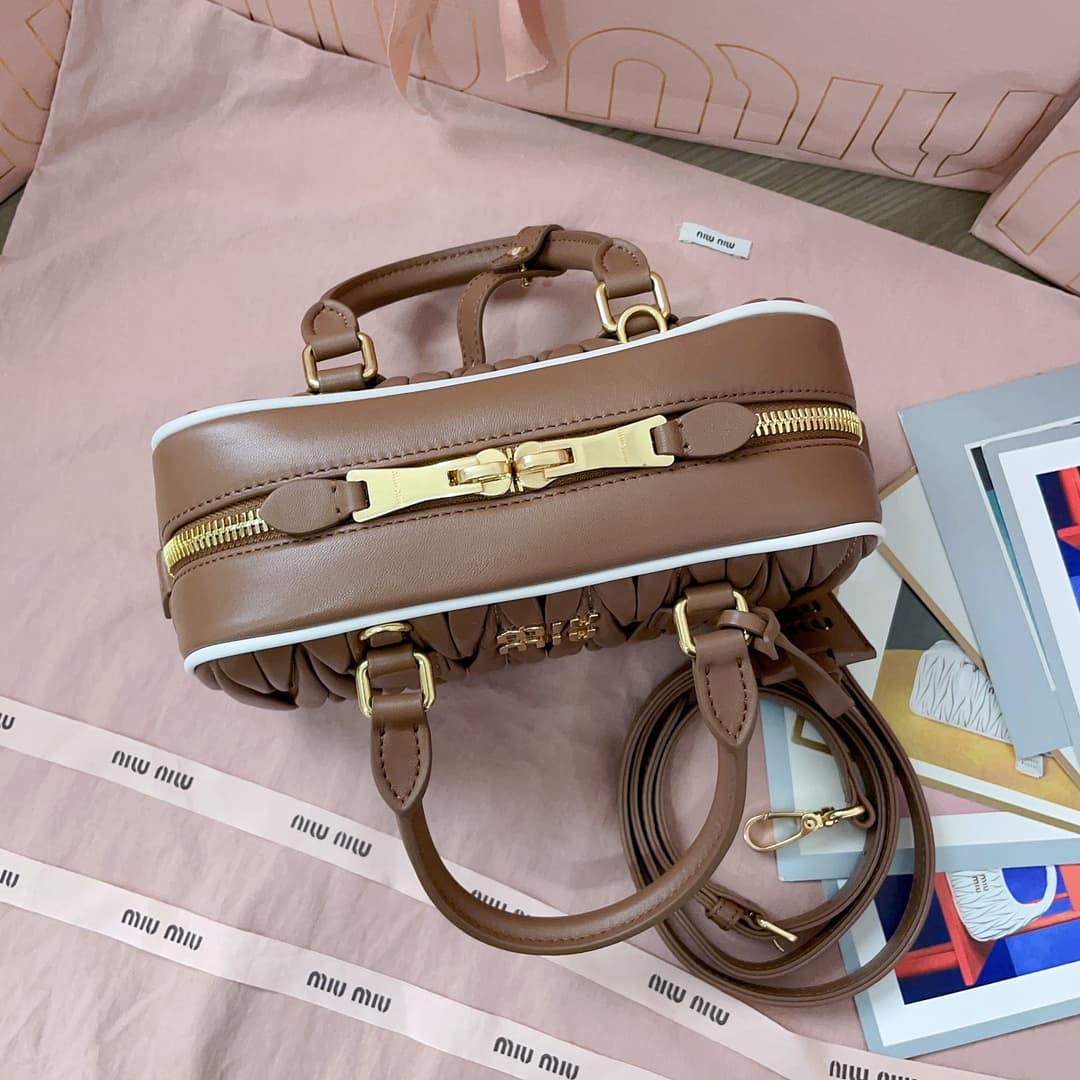 Miu Miu Arcadie matelassé nappa leather bag 5BB142 Brown High