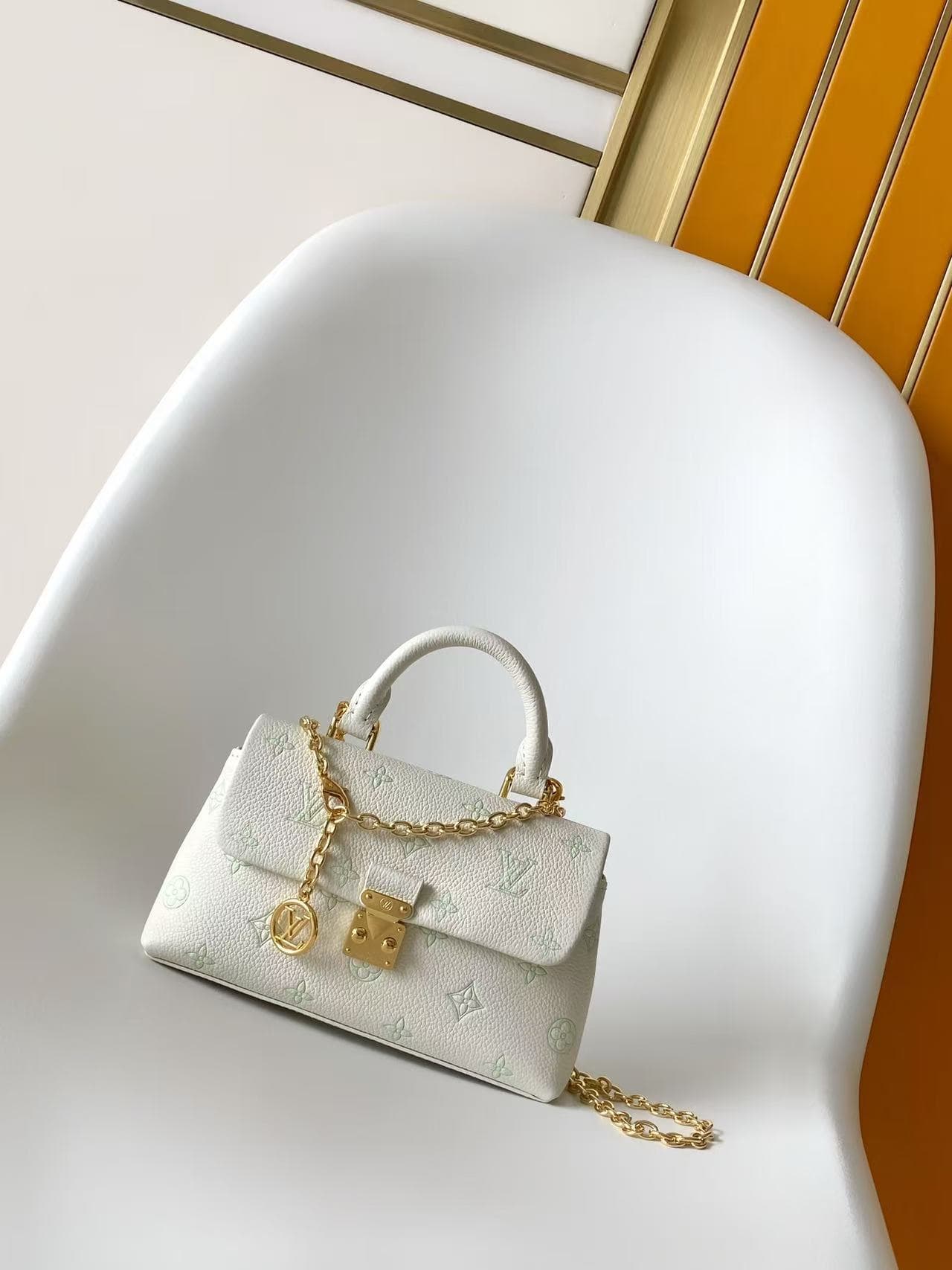 Louis Vuitton Nano Madeleine Milky White/Green Embossed grained cowhide leather M27698 High