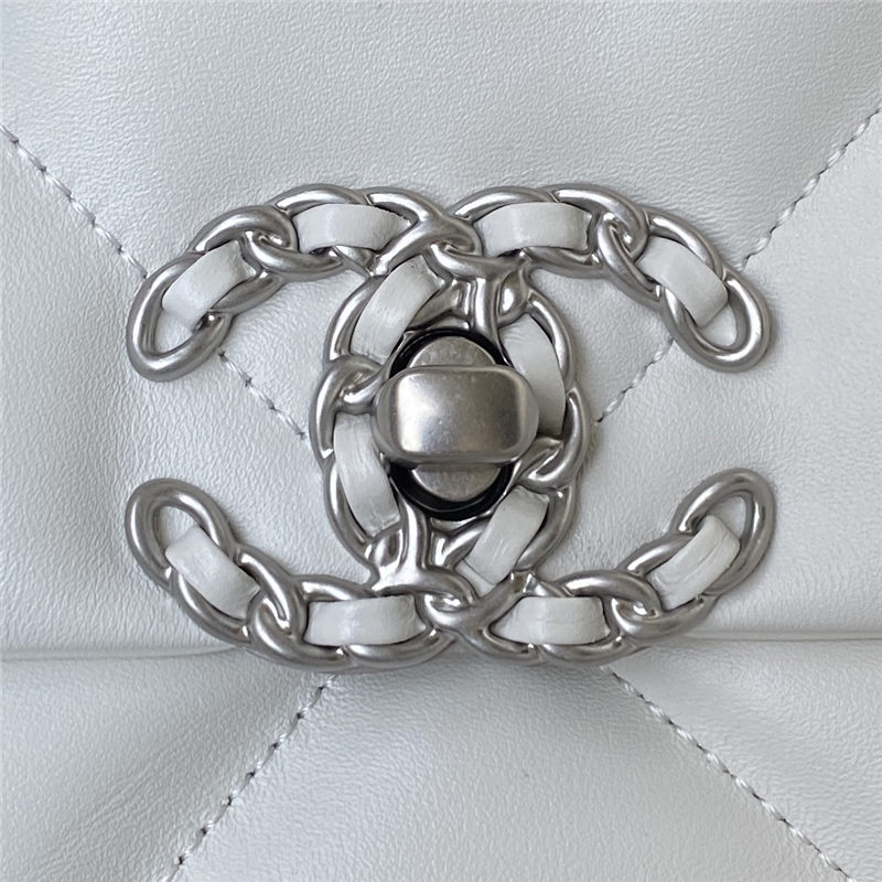 Chanel 19 Flap Bag Lambskin White Silver High