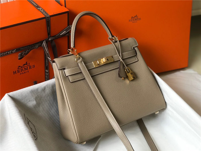 Hermes Kelly 25/28/32cm Retourne Bag Togo Leather In Tourterelle WAX High