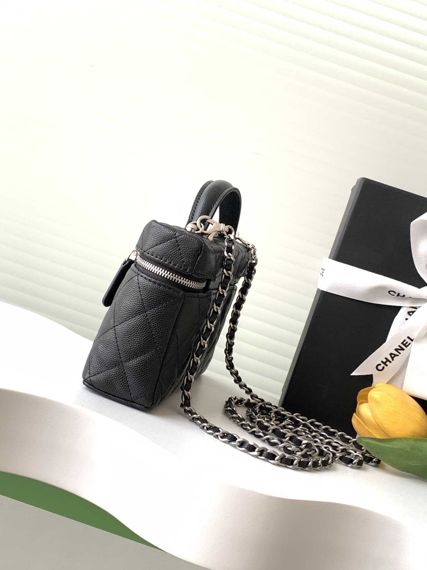 Chanel VANITY WITH CHAIN AP4407 Grained Calfskin & Silver-Tone Metal Black High