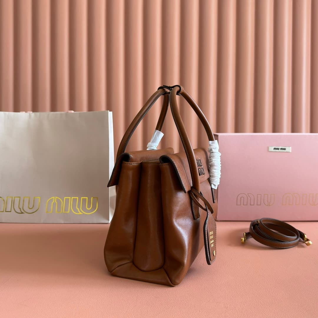 Miu Miu Solitaire shiny Calfskin leather bag brown 5BA302 High