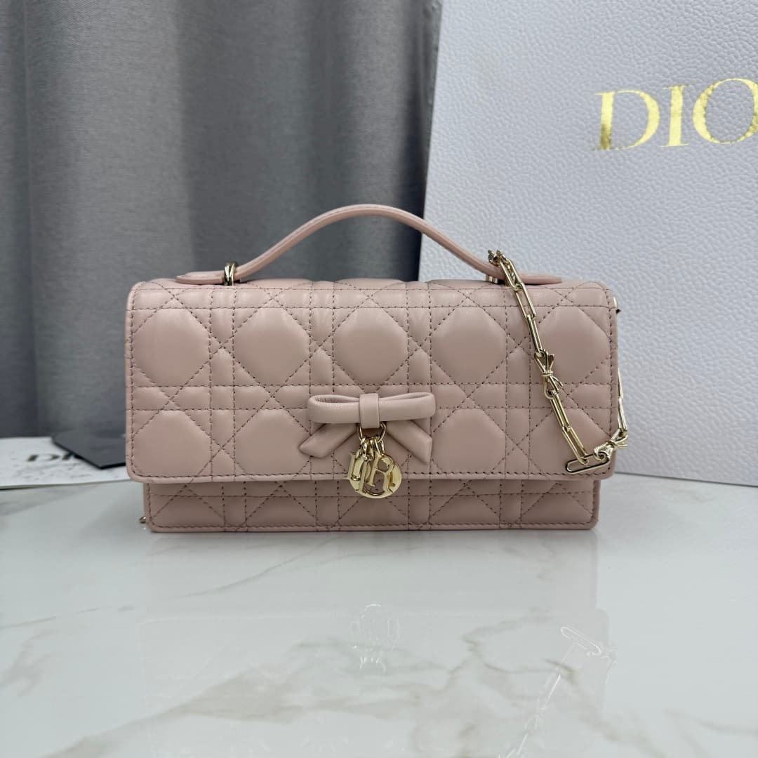 My Dior Mini Bag Cannage Lambskin In Light Pink With Leather Bow High