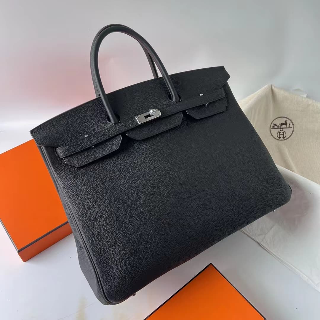 Hermes Birkin 40cm Bag Togo Leather Silver/Gold Metal In Black WAX High Customizing Style