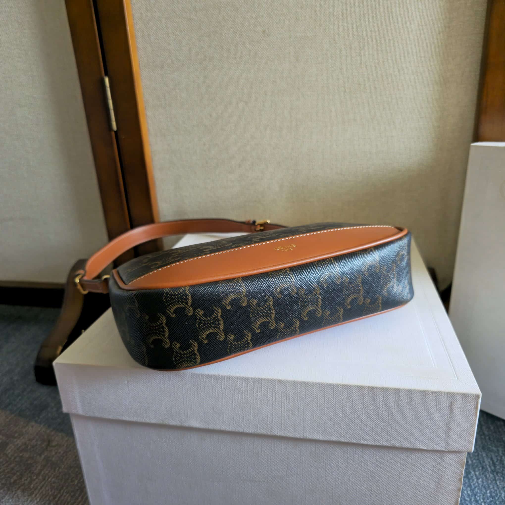 Celine Triomphe Canvas Shoulder Bag in Tan High