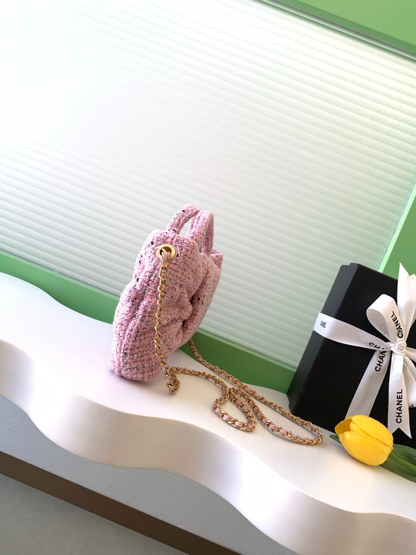Chanel Mini Bow Bag Tweed & Gold-Tone Metal Pink AS5849 A