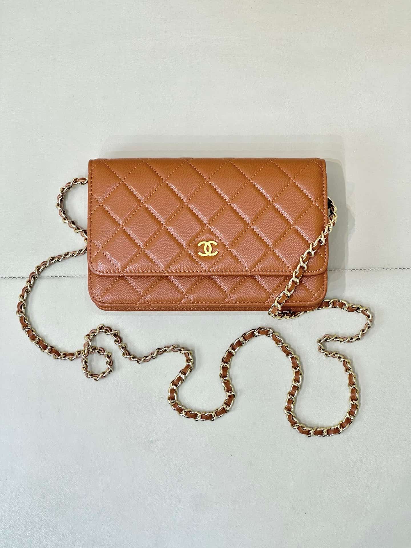 Chanel Wallet on Chain Grained Calfskin& Gold-tone Metal AP0250 Caramel TOP
