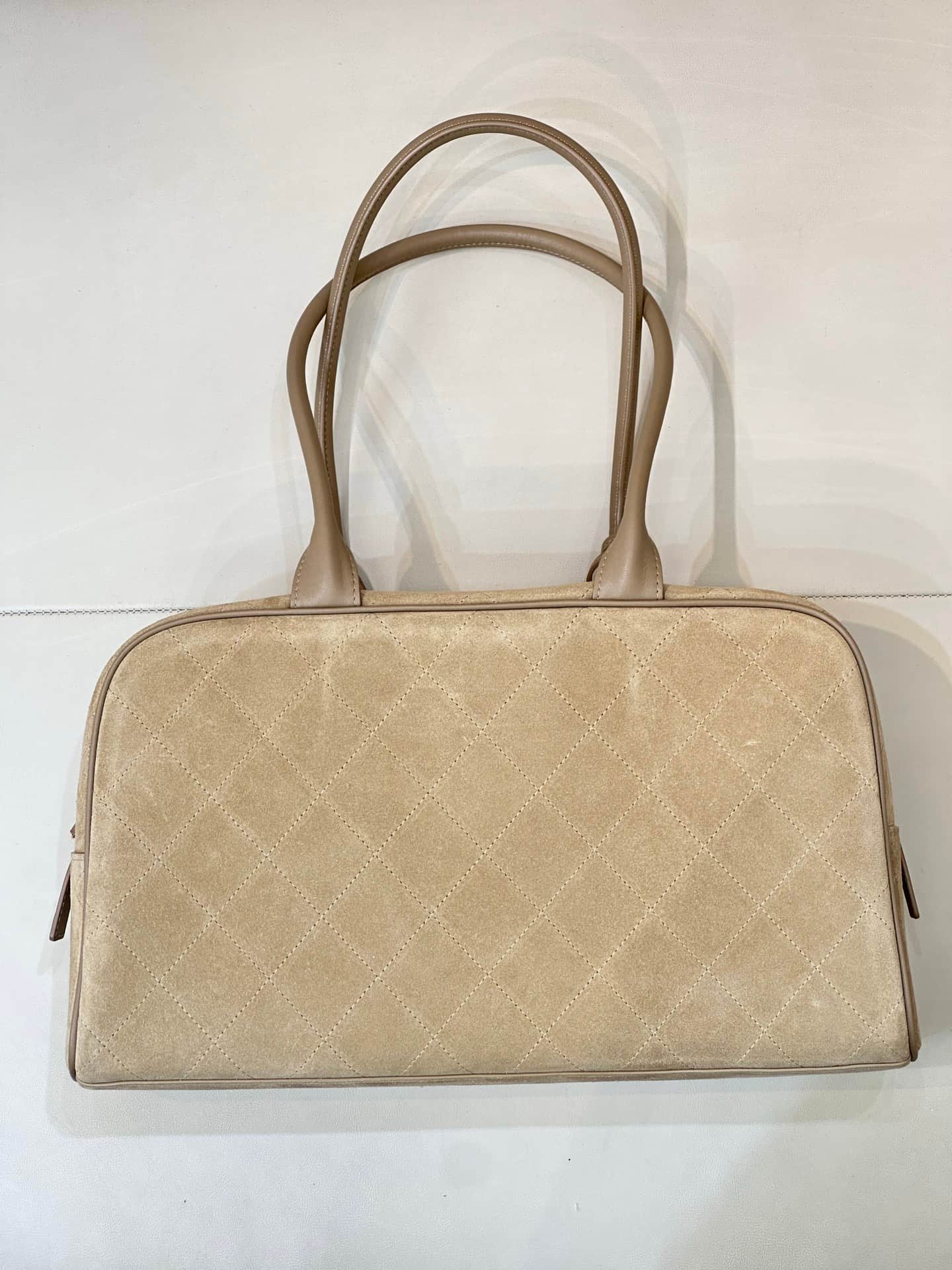 Chanel Bowling Bag Suede Calfskin Calfskin & Gold-Tone Metal Dark Beige TOP