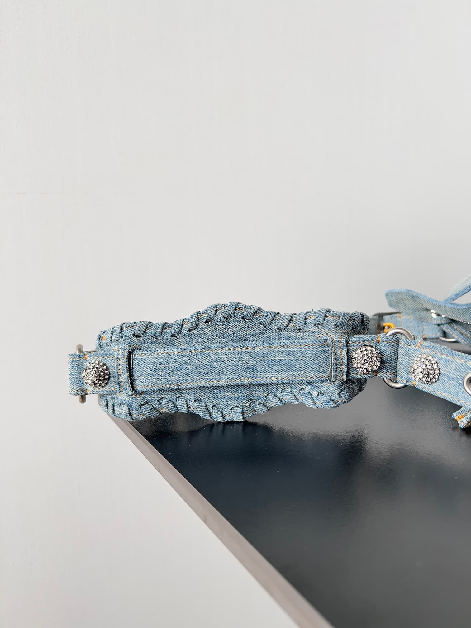Balenciaga Small Neo Cagole City bag in Washed Frayed Denim with crystal High