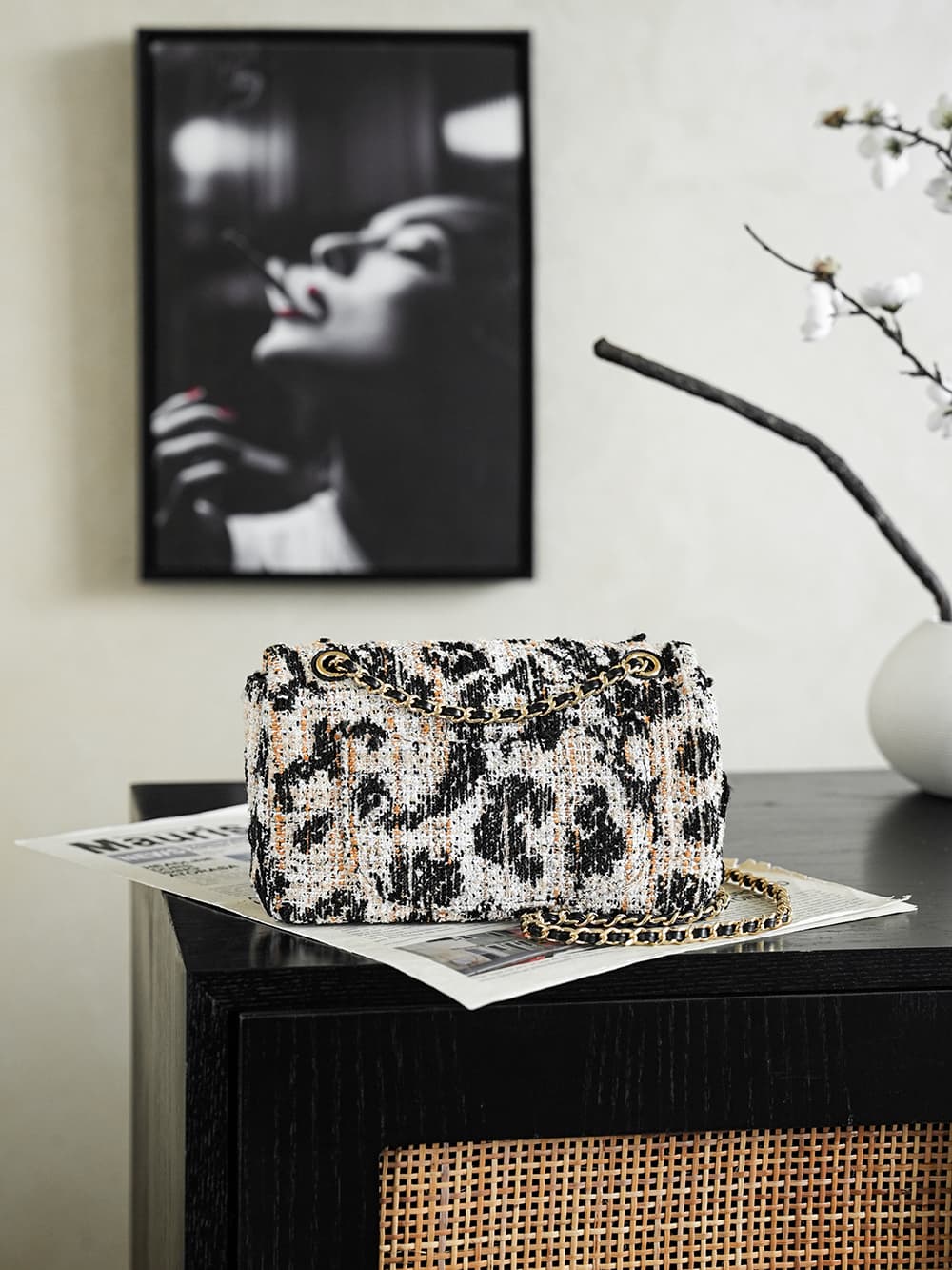 Chanel Maxi Flap bag Leopard Print Tweed & Gold-Tone Metal AS6627 A