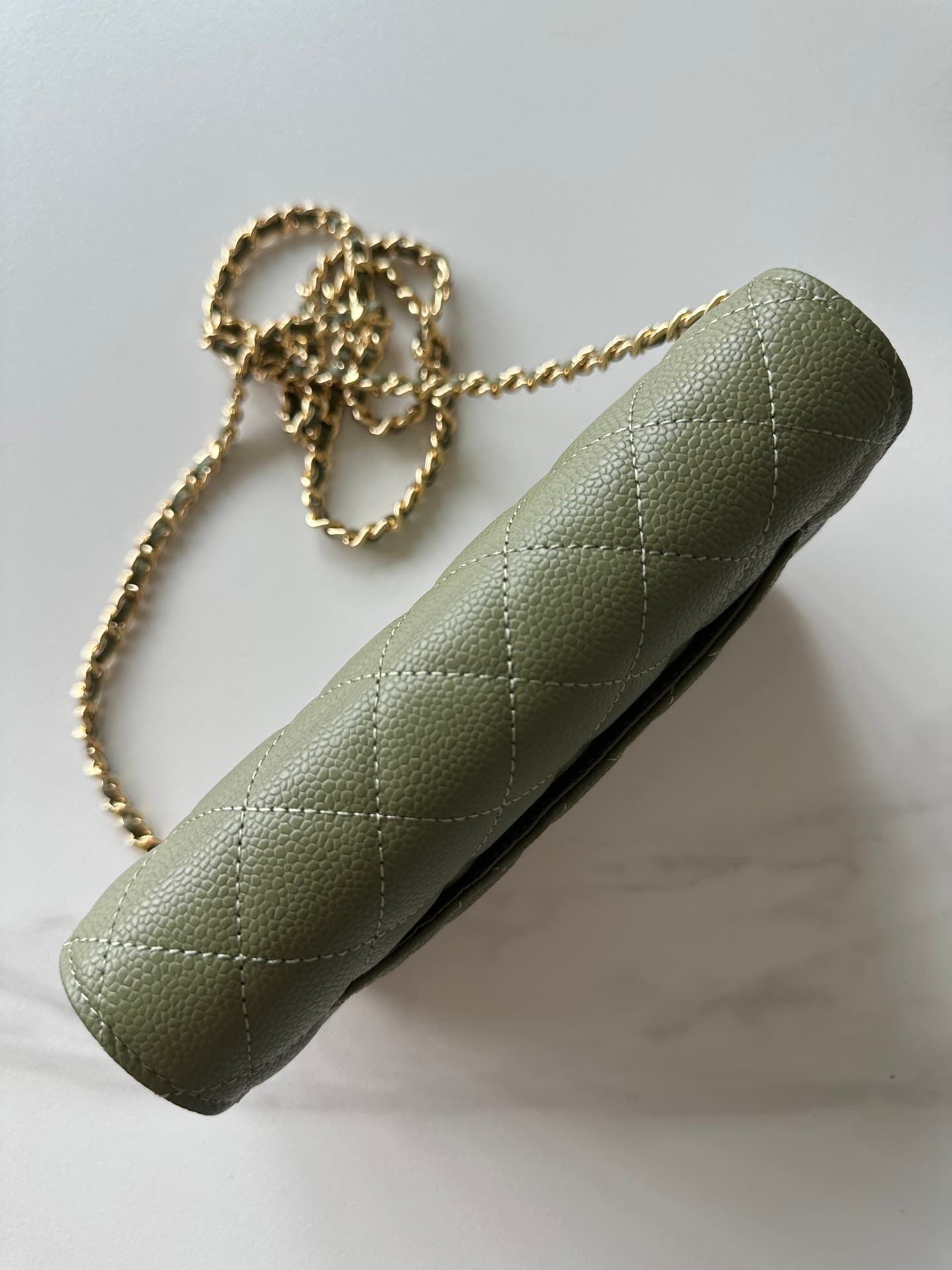 Chanel Classic Wallet on Chain Grained Shiny Calfskin & Gold-Tone Metal AP4241 Dark Green High